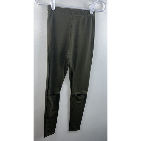 Missguided Sz 6 Pull On Leggings Cut Out Knee Army Green Yoga Stretch Women’s - Picture 3 of 7